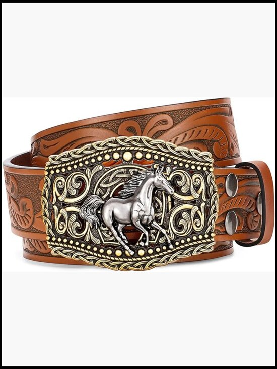 Western Leather Belt with Zinc Alloy Buckle Adjustable Rodeo Cowboy Style main image 7